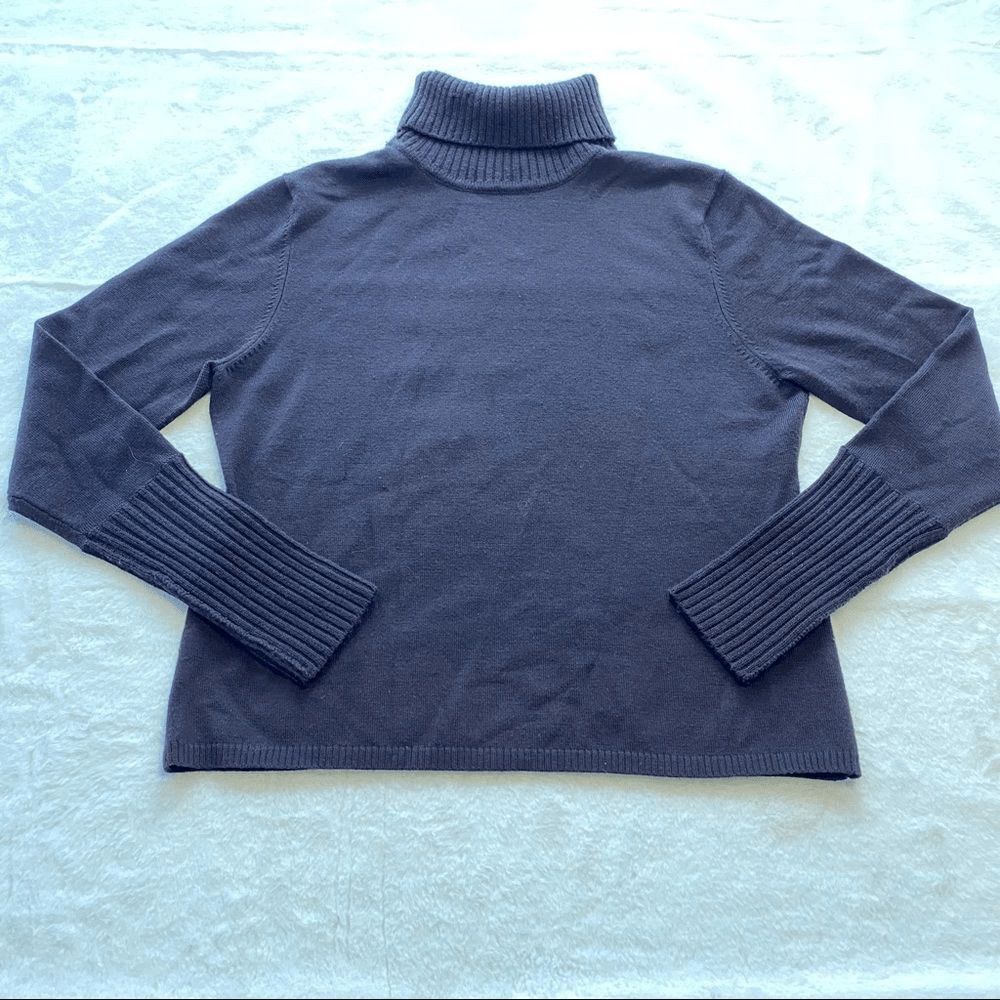 Country Shop Women L Merino Wool Turtleneck Sweater Brown Ribbed Cuffs